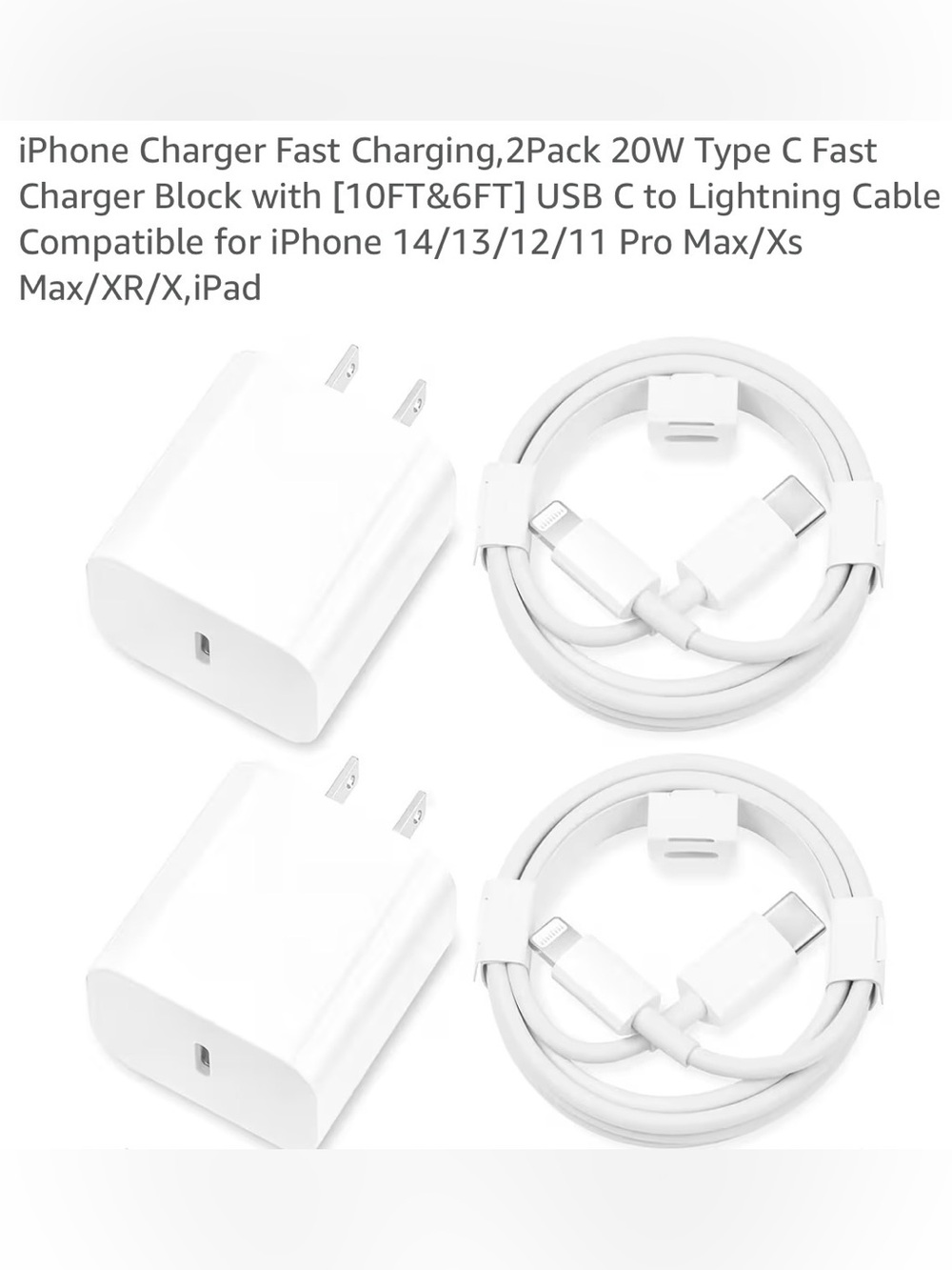 Fast 20W USB-C Wall Charger and USB-C to Lightning Cable (White) - 2 Pack